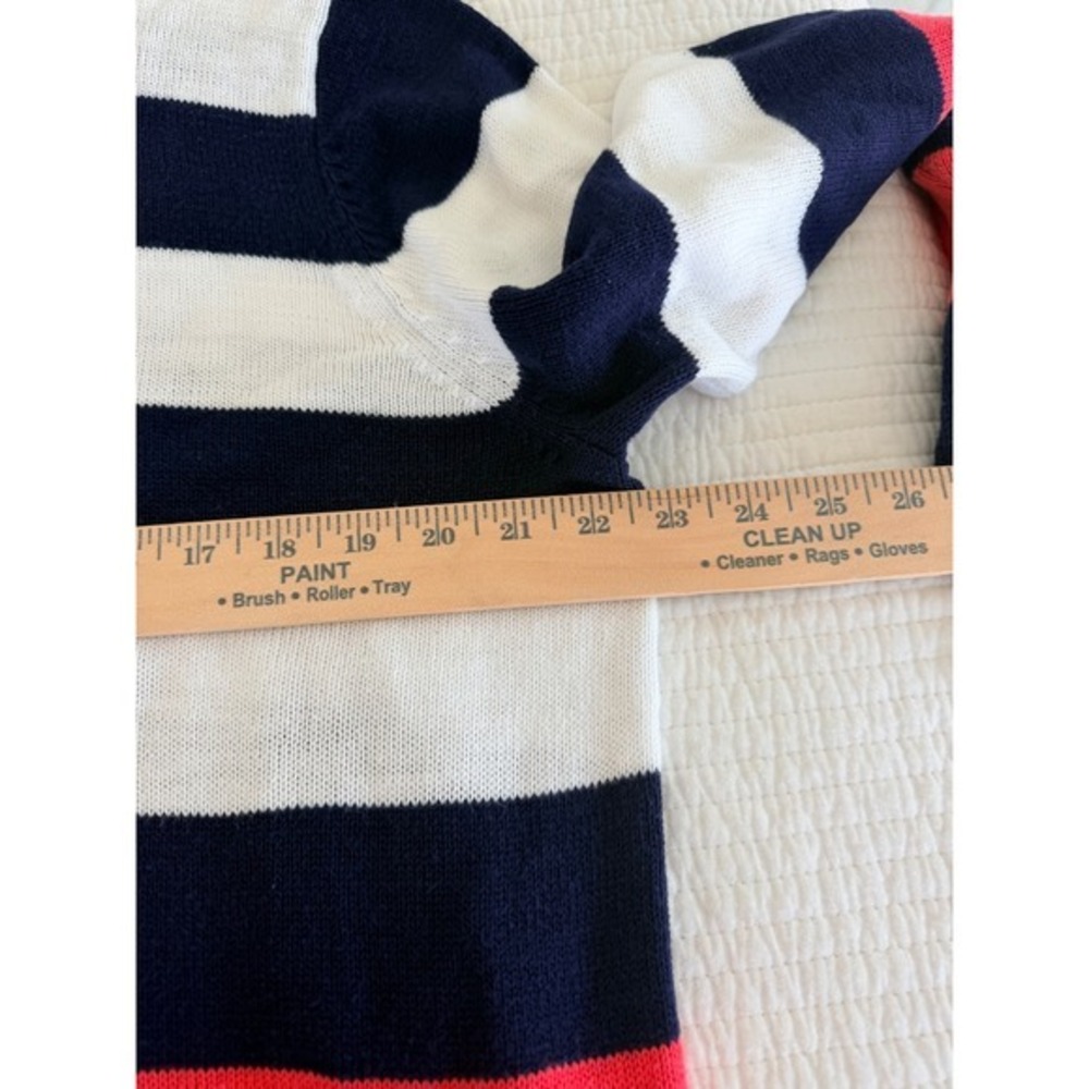Crown & Ivy Womens XXL Sweater Navy Blue White Coral Pink Striped Cotton Knit - Picture 5 of 7